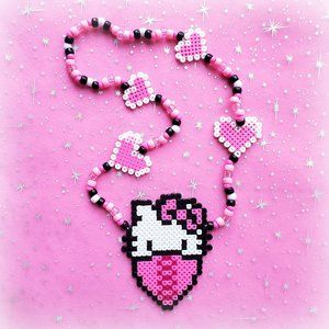 Hello Kitty Pink Bandana Perler Kandi Necklace